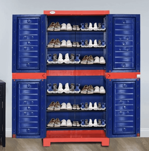 Supreme Fusion Plastic Shoe Rack for Home (Medium Size, Coke Red & Blue) - Image 3